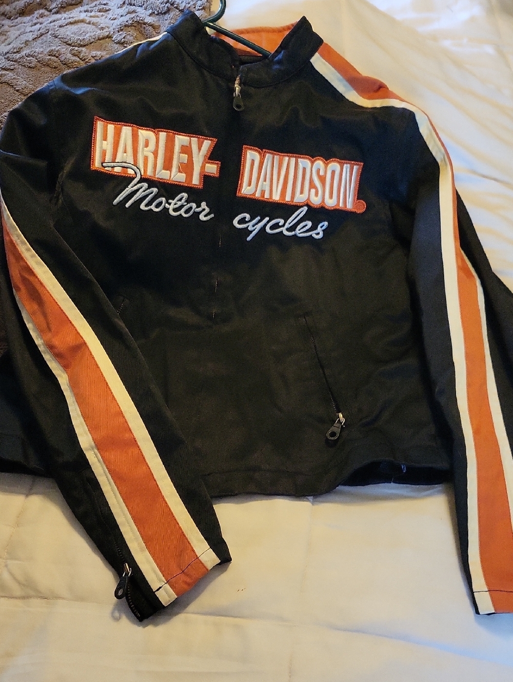 Harley-Davidson Black Orange and White Stripe Motorcycle Jacket